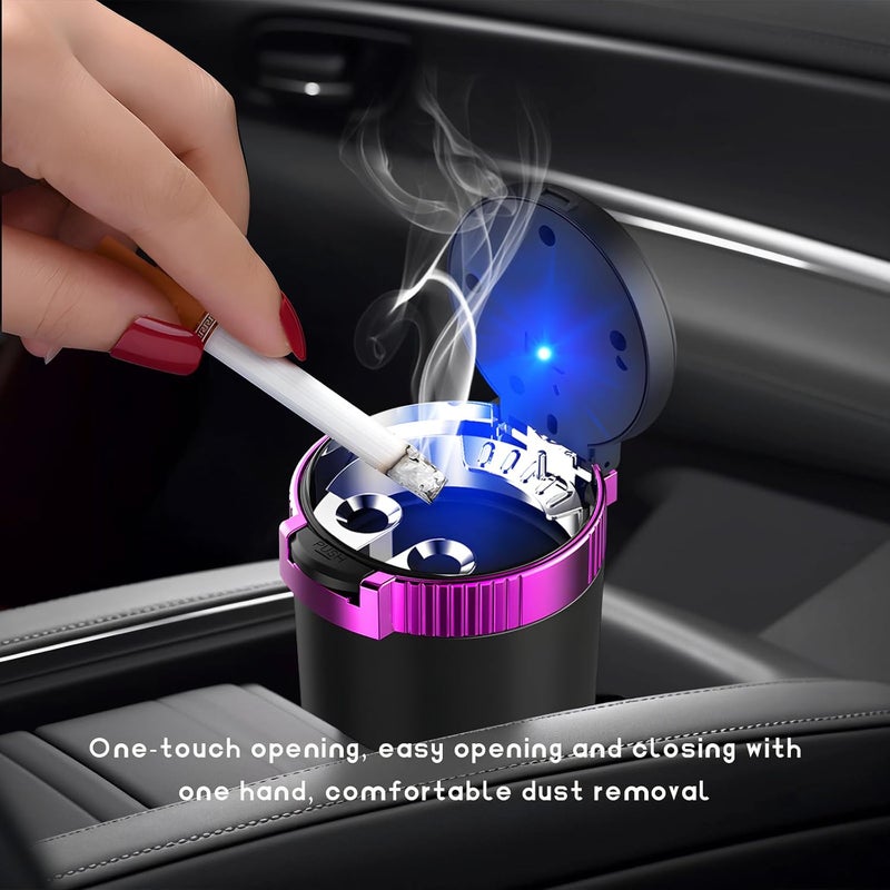 MUQIDA Car Ashtray with Lid, Auto Portable Stainless Steel Smokeless Ash Tray with LED Light, Detachable Windproof Ashtray Mini Trash Can for Most Car Cup Holder Home Office (Purple) - Image 4